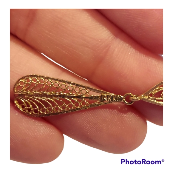 ✨️Stunning✨️ 14k Gold Vintage Filigree Teardrop Earrings - Picture 2 of 4